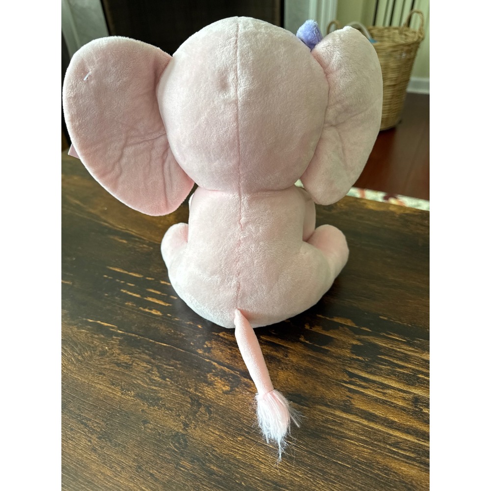 Kinrex Pink Elephant Stuffed Animal Plush Toy with Purple Bow New with Tags - Picture 4 of 4